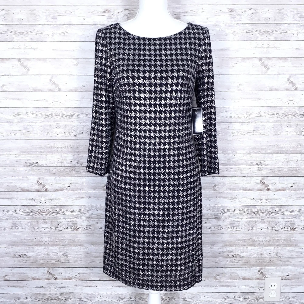 Jessica Howard Sheath Dress Sz 8 Herringbone Black Silver 946 - Picture 4 of 8
